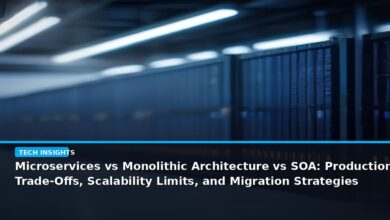 Microservices vs Monolithic Architecture vs SOA: Production Trade-Offs, Scalability Limits, and Migration Strategies - editorial cover photograph