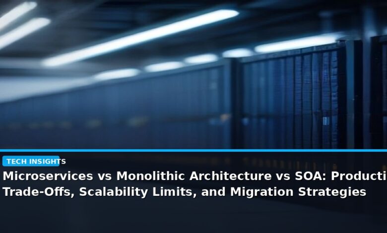 Microservices vs Monolithic Architecture vs SOA: Production Trade-Offs, Scalability Limits, and Migration Strategies - editorial cover photograph